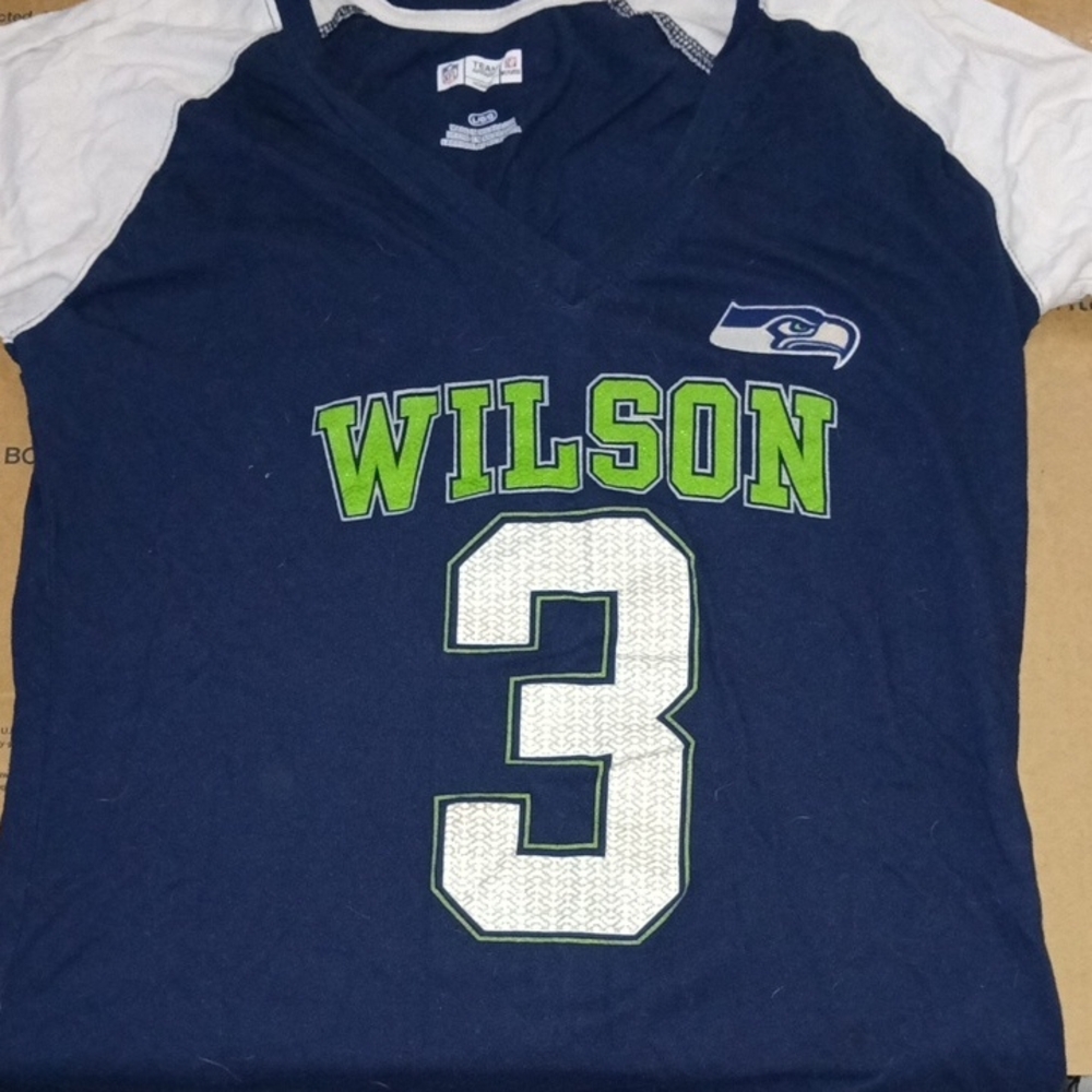 NFL Seattle Seahawks Wilson #3 Short Sleeve Tee - Navy, White & Neon Green